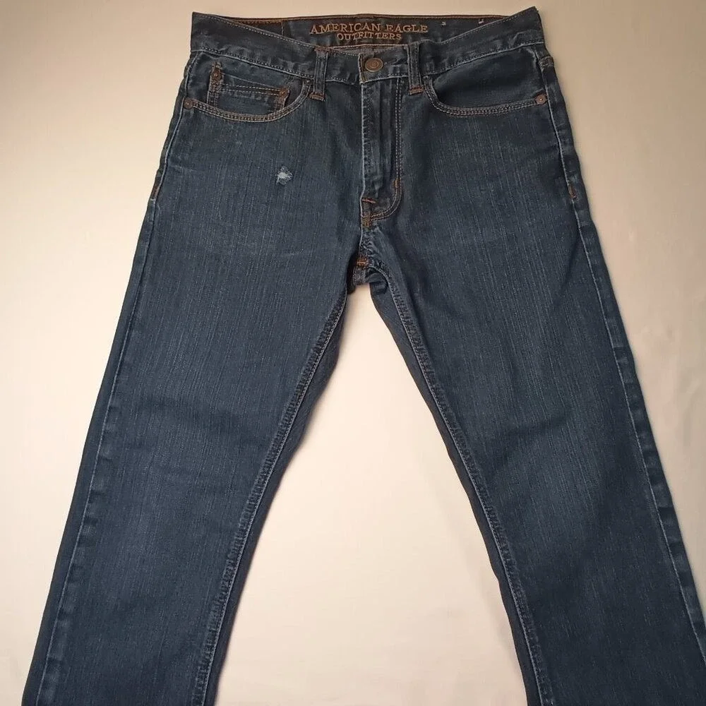American Eagle Mens Slim Fit Dark Wash Denim Jeans Size 29/30 Blue Stretch